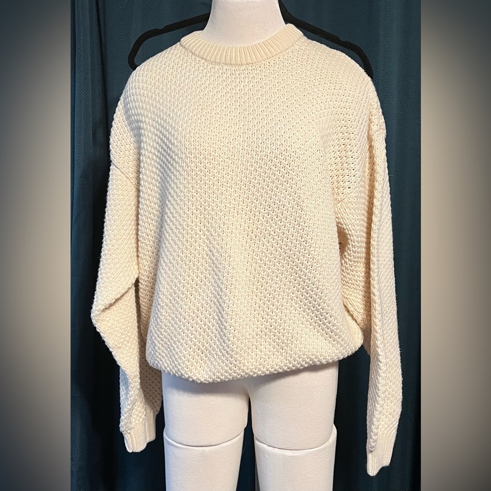 Vintage  chain knit Eddie Bauer cream sweater size XL [G-28]